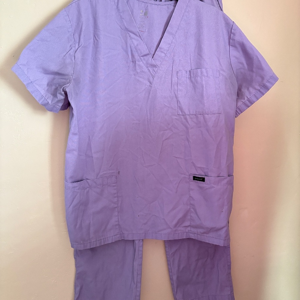 Dagacci scrubs set, top  bottom, vee neck, elastic waist, ladies L